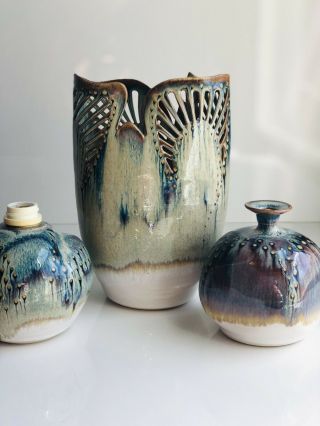 Garnier Studio Art Pottery Vase Hand Crafted In France Signed Art Pottery Trio