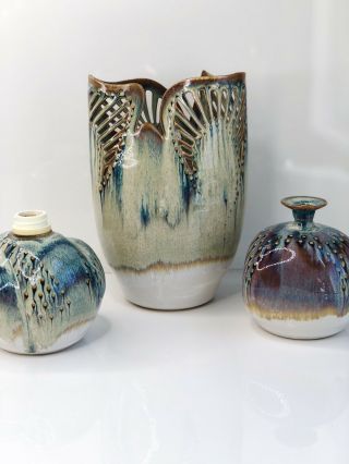 Garnier studio art pottery Vase hand crafted in france signed art pottery trio 2