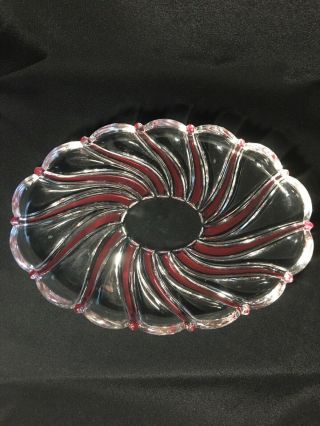 MIKASA Crystal Red Peppermint Swirl - 4 Bowls Dishes & 1 Oval Platter Tray 3