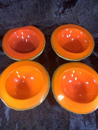 Set Of 4 Vintage Italian Art Pottery Ed Langbein 6 " Cantaloupe Bowls