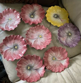 Full Set Of 8 Fitz & Floyd April Flowers Pansy 7 " Plates -