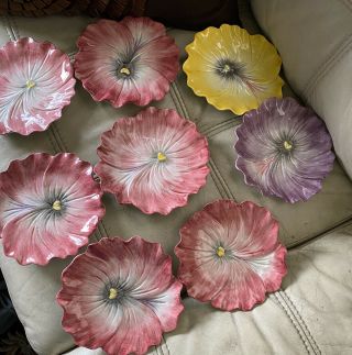 Full Set of 8 FITZ & FLOYD APRIL FLOWERS PANSY 7 