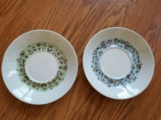Set Of 2 Arabia Finland Small Plates/saucers/coasters Blue Fish Green Flowers