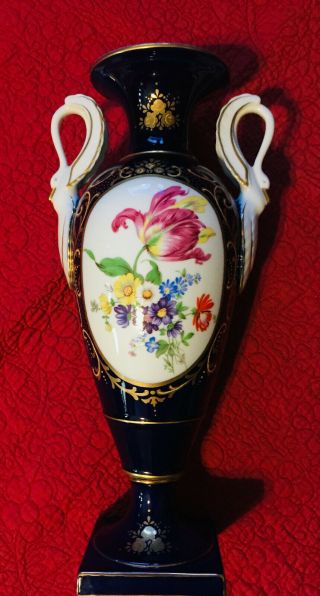 Vintage Nippon Vase With Hand Painted Flowers And Gold Gilt Trim 14 " Tall