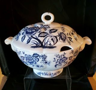 Vintage Booths China Blue Peony Covered Soup Tureen - - Hand Painted -