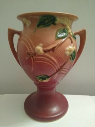 Roseville 1947 Snowberry Dusty Rose Floral Vase Shape 1ur (iur) 8 "