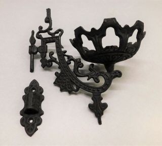Vintage Gothic Black Wrought Iron Wall Hanging Sconce Candle Basket Holder
