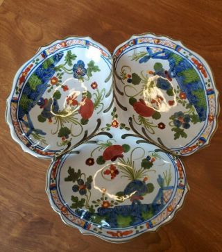 Sigma Blue Carnation Italian Pottery 3 Divided Relish,  Nut,  Dip Dish
