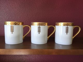 Set Of 3 Tiffany & Co Imperial Frank Lloyd Wright Coffee Mugs Gold White 1992