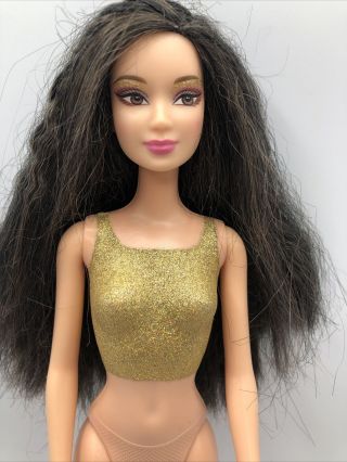 Barbie Fashion Fever Lea Doll Brunette Raven Hair Brown Eyes Rare Gold Bodice