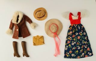 Vintage 1974 Barbie 7755 Peasant Dress Mod Accessories Leather Lace Up Boots