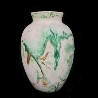 Vintage Nemadji Native American Indian Pottery Green Marbled Vase