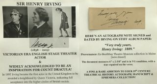 Victorian Count Dracula English Stage Actor Henry Irving Autograph Signed 1889