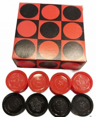 Vtg Whitman Checkers 24 Black & Red.  Crown & Star 1969 Set