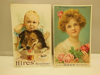 2 Antique Victorian Trade Cards Advertising Hires Rootbeer 3 " X 5 " Vgc