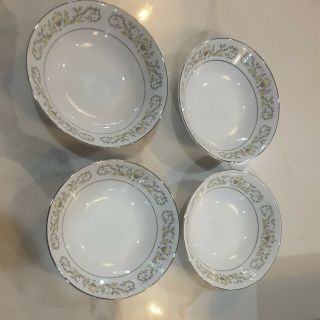 Sterling Fine China Florentine Soup / Cereal Bowls (8) And 12 " Round Platter