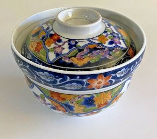 Vintage Antique Japanese Imari Porcelain Rice Bowl With Cover Marked