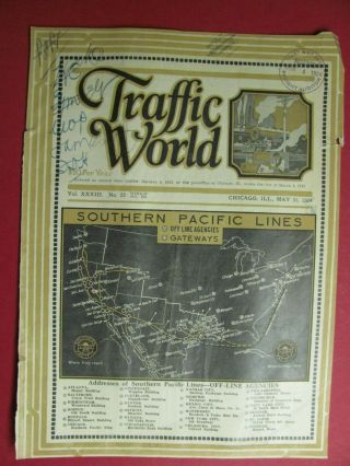 Antique 1924 Southern Pacific Railroad Ad W/ List Of Agencies Sp Rr System Map