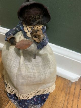 Vintage American Folk Art Apple Head Doll - Granny Combing The Wool