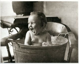 Vintage Bath Antique Bathing Laughing Boy Old Time Wash Tub Taking A Bath Look