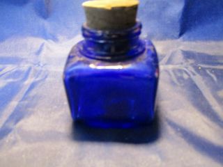 Antique Cobalt Blue Square Shape Cork Top Ink Well Bottle 1910 