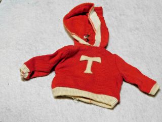 Vintage Tammy Doll Red & White Hooded Sweatshirt Letter " T " Initial On Front