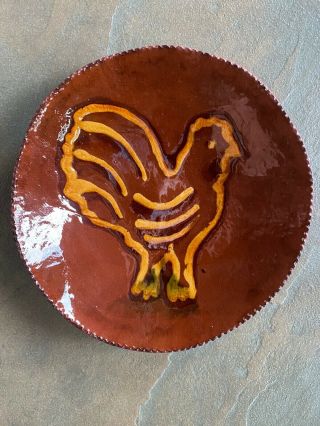 Vintage 1980 C.  Ned Foltz Signed Pa.  Redware Pottery Rooster Design 8 1/2 " Plate