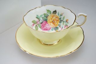 Vintage Paragon Yellow Tea Cup & Saucer With Pink & Yellow Wild Roses