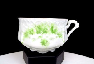 Hermann Ohme Silesia Porcelain Green Roses & Gilt 2 5/8 " Mustache Cup 1882 - 1900