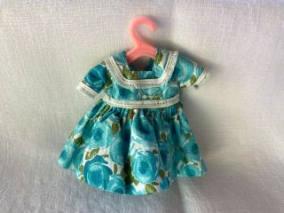 Small Vintage Doll Dress With Petticoat On Hanger Cotton Turquoise W/lace Edge
