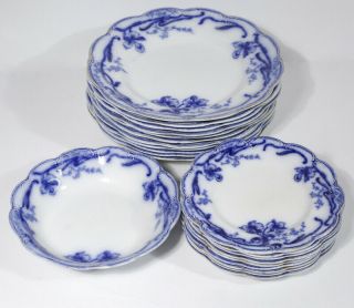 21 - Pc Antique Johnson Bros England Del Monte Flow Blue China Plates,  Bowl