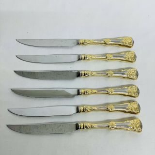 6 Royal Albert Old Country Roses Stainless 22k Gold Accents Dinner Knives 10 "