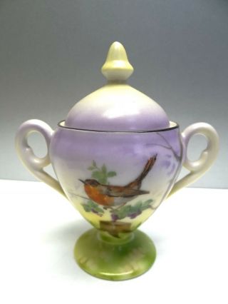 Vintage Old Hand Painted Porcelain Prov Sxe Es Germany Bird Robin Sugar Bowl