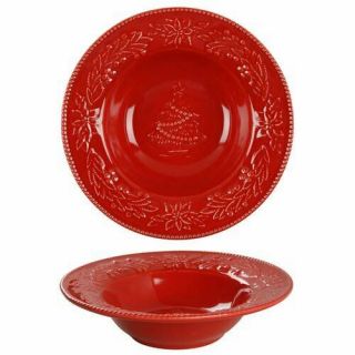 Bordallo Pinheiro Christmas Poinsettia Red Ceramic Large Bowl Made In Portugal