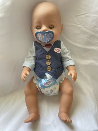 Baby Born Interactive 16” Boy Doll Blue Eyes Anatomically Correct