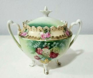 Antique Rs Prussia Footed Sugar Bowl With Flowers And Gild