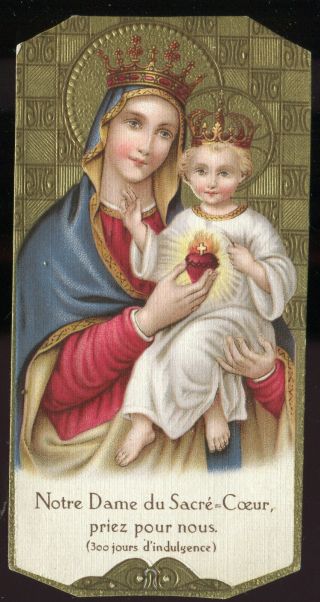 Antique Holy Card Goldened Of St Mary And Jesus