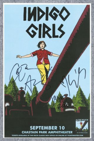 Indigo Girls Autographed Gig Poster Amy,  Emily,  Jaime Hernandez Love And Rockets