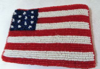Beaded Us Flag Red White & Blue Coin Purse Clutch Zipper Lined 4 1/2 X 3 1/4 "
