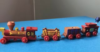 Vtg Handmade Wood Train Birthday Candle Holders Cake Toppers 1960s Made In Japan