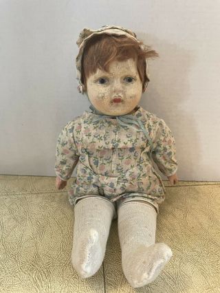 Unmarked Composition 14” Doll In Romper