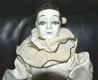 Vintage Pierrot Doll Pottery Porcelain Clown Commedia Dell 