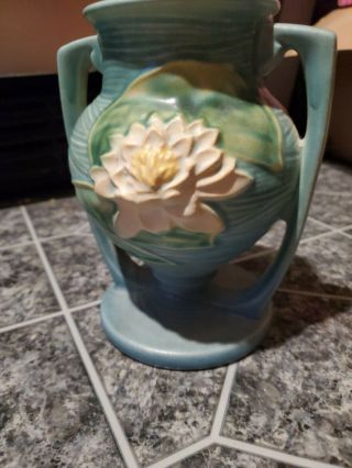 Roseville Pottery Blue Water Lily 174 - 6 " Two Handle Vase 1940