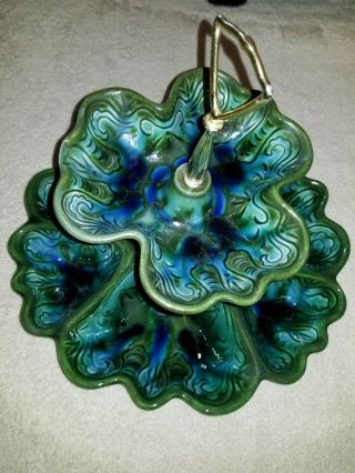 Vintage 2 Tiered Maddux California Pottery 1960s Ocean Swirl Serving Platter