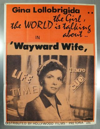 Wayward Wife - Gina Lollobrigida - South African 30 X 40 Movie Poster