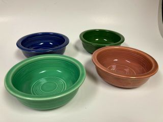 4 Fiesta Vintage 4 - 3/4 " Fruit Bowls; Colbolt,  Light Green,  Forest Green And Rose