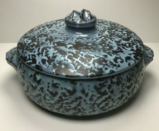 Vintage Mccoy Pottery Casserole With Lid Brocade Black & Turquoise Lava