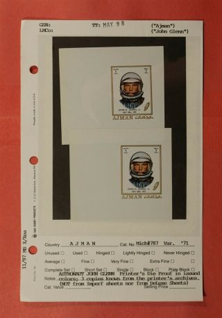 Printers Die Proof (2) 1971 Ajman Space John Glenn See Info Ex Leo Malz