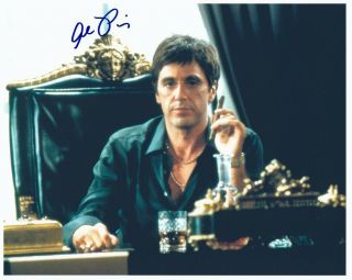 Al Pacino Signed Scarface 8x10 W/ Stunning Closeup Smoking Cigar At His Desk