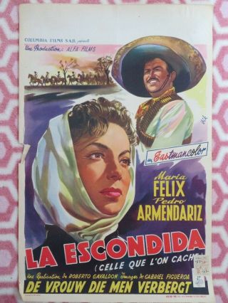 The Hidden One/ La Escondida Belgium (21.  5 " X 14 ") Poster Maria Felix 1956